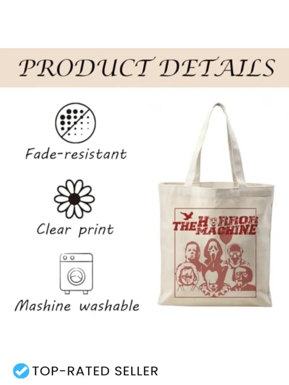 Reusable Canvas Tote Bag for Women, Cute Shoulder Bag for Shopping, Beach &
